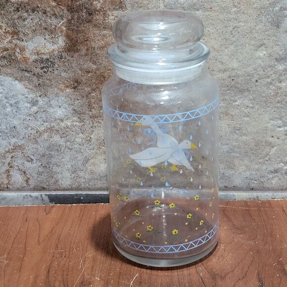Vintage Anchor Hocking Farm Country Goose Geese Storage Jar Canister 8.5" Lid - Picture 2 of 10
